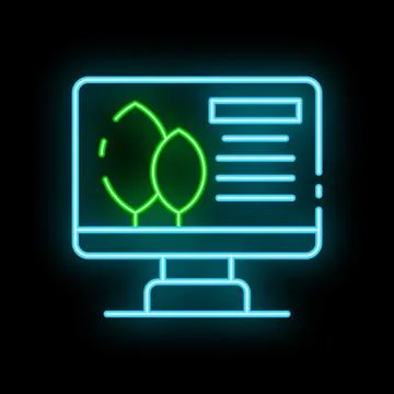 Neon green leaves on computer screen icon for ecology presentation Stock-Illustration