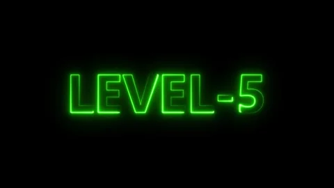 Neon Green Level 5 Text Animation Glowing Effect Black Background video Stock Footage 340444403