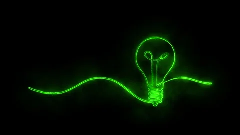 Neon green light bulb glowing with continuous wire line animation isolated .. Stock Footage 338008618