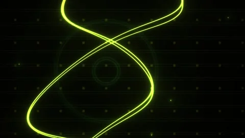 Neon Green Light Trails Flowing in Dynamic Wavy Patterns on a Dark Grid Bac.. Stock Footage 343737307