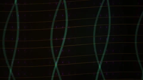 Neon Green Light Waves Undulating over a Dark Grid Background with Purple Dot Stock Footage 343737283