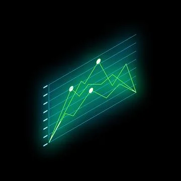 Neon green line graph showing growth on black background Stock Illustration