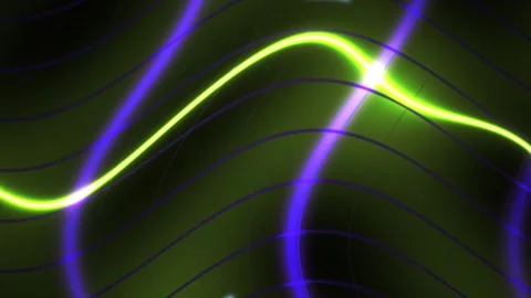 Neon Green Line Moving over Purple Grid Waves in Abstract Technology Backgrou Stock Footage 343737390