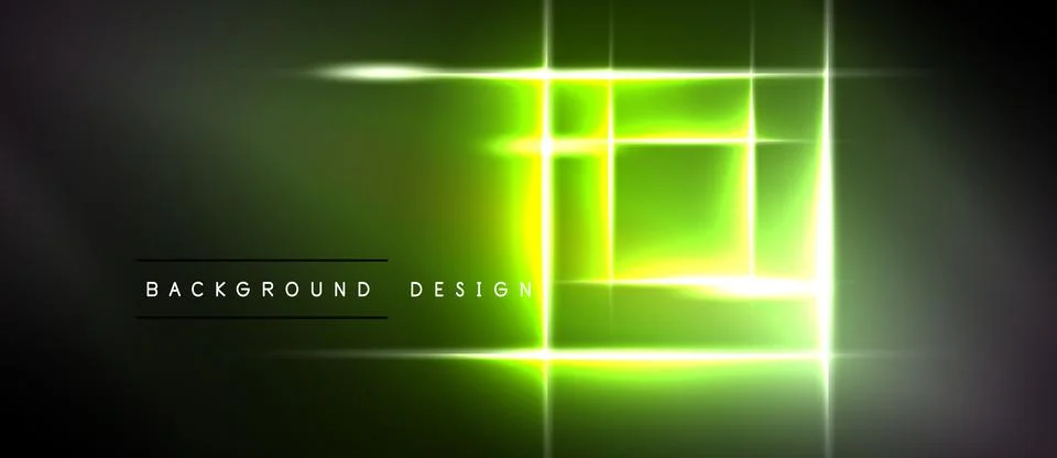 Neon green lines form rectangles over dark background. Bright glow creates Stock Illustration