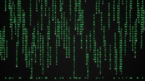 Neon green matrix code rain with falling glyphs digits letters and symbols on 库存影片 335185684