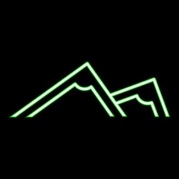 Neon green mountain range glowing outline icon Stock Illustration