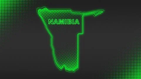 Neon Green Namibia Map Outline Futuristic Digital Glow Halftone Illustration Stock Illustration