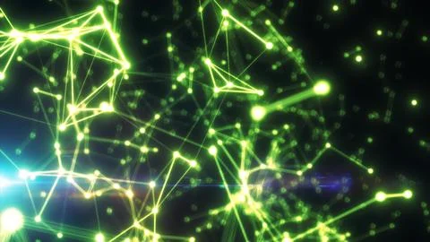 Neon green network structure with interconnected points glowing in space-li.. Illustrazione stock