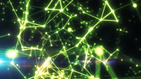 Neon green network structure with interconnected points glowing in space-like Stock Photos
