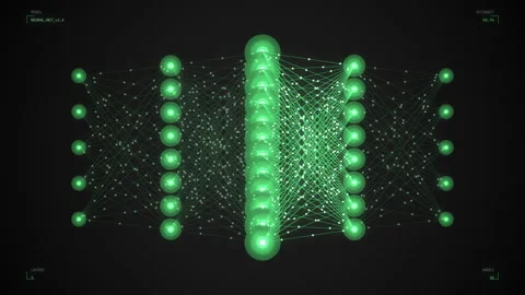 Neon green neural network with activation pulses cascading through layered 库存影片 335288362