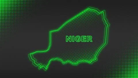Neon Green Niger Map Outline Futuristic Digital Glow Halftone Illustration Stock Illustration