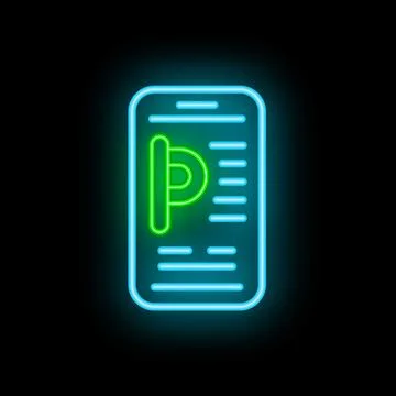Neon green paragraph icon lighting up a smartphone screen in blue Illustrazione stock