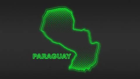 Neon Green Paraguay Map Outline Futuristic Digital Glow Halftone Illustration Stock Illustration