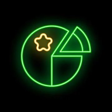 Neon green pie chart with separated slice showing statistics and a star Stock Illustration