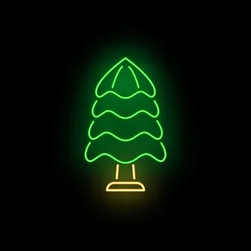 Neon green pine tree glowing in dark Stock-Illustration