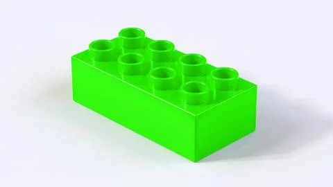 Neon Green Plastic Building Brick Isolated on White Background Stock Illustration