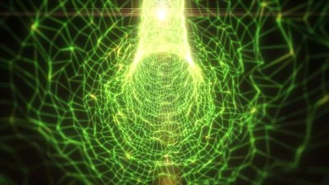 Neon green polygon mesh vortex with yellow highlights and bright flare, cre.. イラスト素材