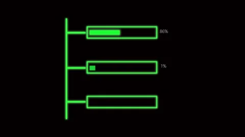 Neon green progress bars and percentage indicators on black. Progress bars .. Stock Footage 337130433