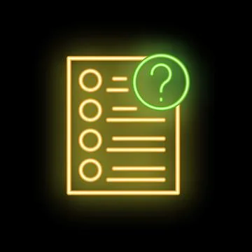 Neon green question mark over checklist on black background Ilustração Stock