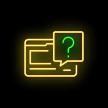 Neon green question mark in speech bubble over website icon on black backgrou Stock Illustration