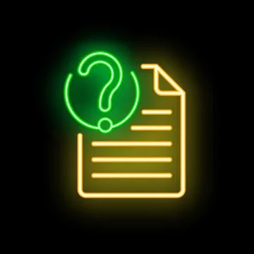 Neon green question mark symbol over document icon on black background 스톡 일러스트