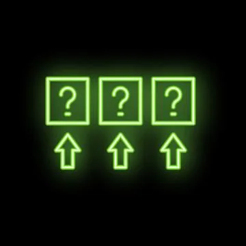 Neon green question marks with up arrows on a black background Stock Illustration