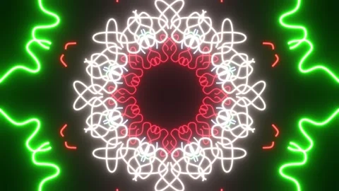 Neon green with red and white mandala VJ loop background Stock Footage 336258424