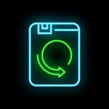 Neon green refresh icon glowing on smartphone screen Stock Illustration