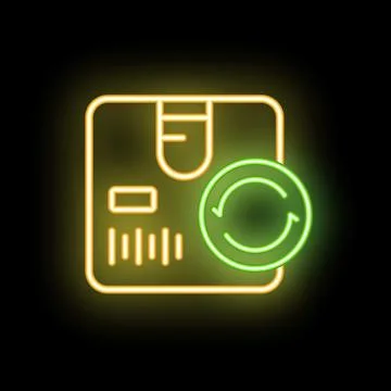 Neon green refresh sign over a cardboard box with barcode for logistic compan Stock-Illustration