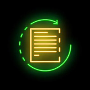 Neon green refreshing document icon on black background Stockillustratie