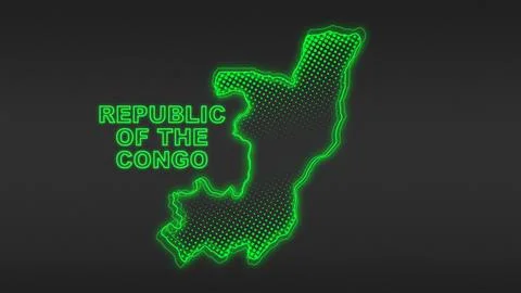 Neon Green Republic Of Congo Map Outline Futuristic Glow Halftone Illustration Stock Illustration