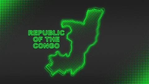 Neon Green Republic Of The Congo Map Outline Glow Halftone Illustration Stock Illustration