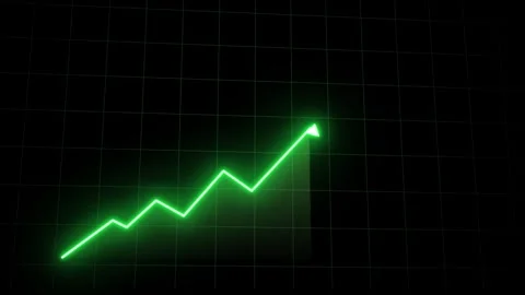 Neon Green Rising Line Graph with Upward Arrow Trend Animation Stock Footage 343694570