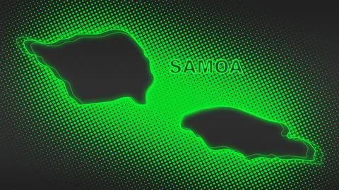 Neon Green Samoa Map Outline Futuristic Digital Glow Halftone Illustration Stock Illustration