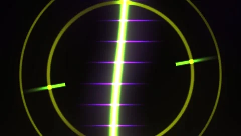 Neon green scope sight with purple lines on black background. Video stock 336703971