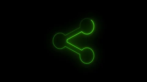 Neon Green Share Network Icon on Black Background.Glowing connected nodes s.. Stock Footage 340601233