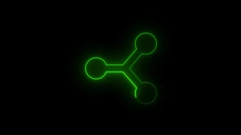 Neon Green Share Network Icon on Black Background.Glowing connected nodes s.. Stock Footage 341516196