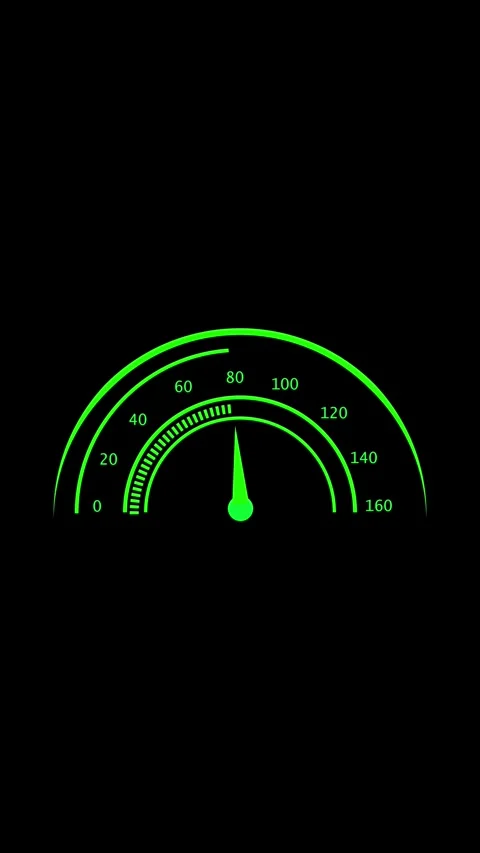 Neon green speedometer animation showing acceleration from zero to one hund.. Vídeo Stock 338039404