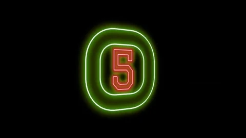 Neon Green Square Glow Countdown Number 5 Red Animation Clip Video stock 333489629