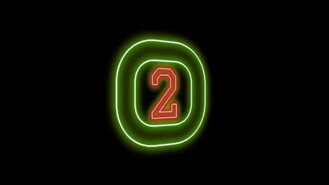 Neon Green Square Glow With Red Number 2 Animation Clip Stockbeeldmateriaal 333489679