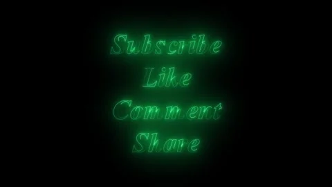 Neon green text animation subscribe like comment share on black background .. Stock Footage 339513206