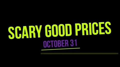 Neon green text message scary good prices for october 31 on a black backgro.. Vídeo Stock 345757311