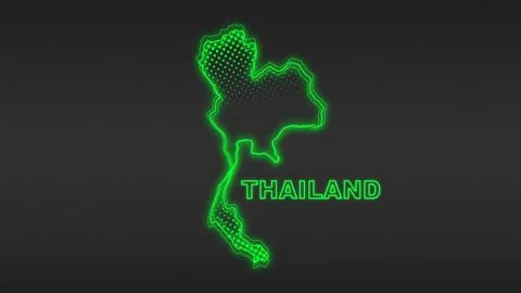 Neon Green Thailand Map Outline Futuristic Digital Glow Halftone Illustration Illustrazione stock