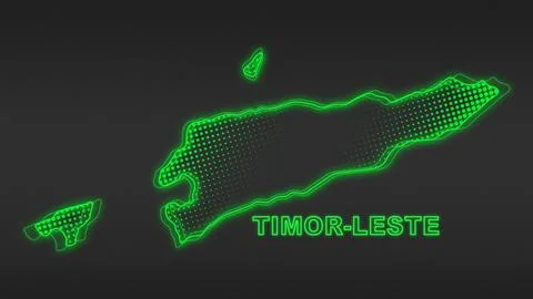 Neon Green Timor-Leste Map Outline Futuristic Digital Glow Halftone Illustration Stock Illustration