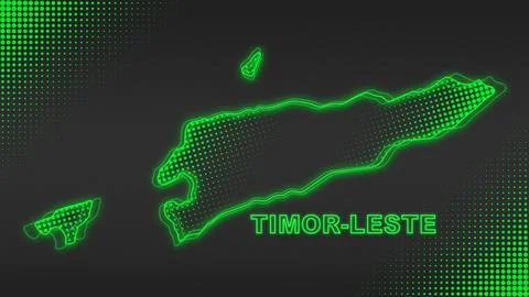 Neon Green Timor-Leste Map Outline Futuristic Digital Glow Halftone Illustration Stock Illustration