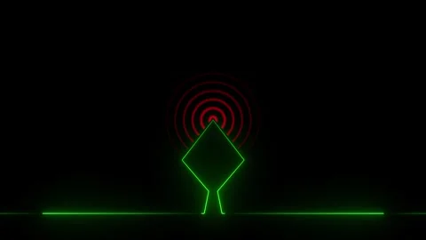 Neon green transmitter antenna tower with vibrant red radio waves 4k 25fps Stock Footage 345746003