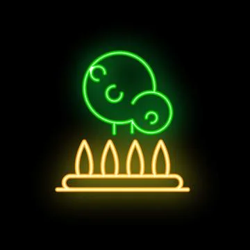 Neon green tree growing on grass patch icon illustration Stock Illustration