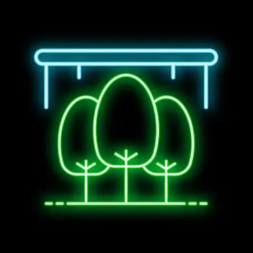 Neon green trees under canopy icon glowing on black background Stock Illustration