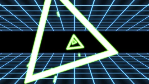Neon Green Triangle In Digital Landscape With Futuristic Stock Footage 247229918