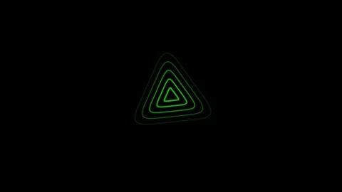 A neon green triangular shape with concentric outlines floats in the center.. Stock Footage 328458016